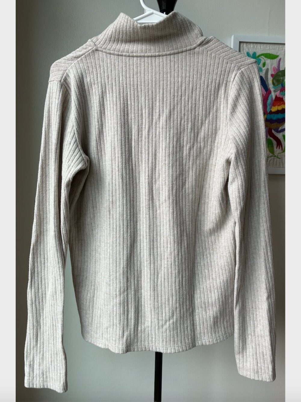Vince Ribbed Half Zip Turtleneck in Heather Dark Ivory - Size M - Picture 6 of 14